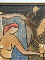 WALTER PRASKI PAINTING ABSTRACT MODERNIST CUBIST LISTED MID CENTURY TAPESTRY