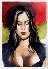 Original Watercolor Painting Brunette Woman Portrait Red Hat Woman Wall Art