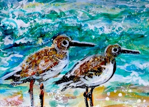 ORIGINAL ACEO Painting SANDERLING Beach Sand Piper OCEAN BIRD Sea Shore ATC ART
