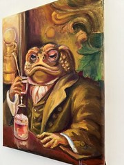 Original Painting oil,9×12 inch, Frog with Wine, Home Decor, Home Gift,Wall Art