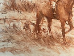 Vintage Painting Impressionist Hunting Dogs Man Horse Landscape Listed Artist