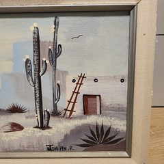 Vintage Oil Painting Canvas Southwest Native American desert scene 8×10 vintage