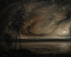 Gothic Full Moon Original oil painting Landscape on canvas impressionism art