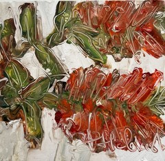 Australian Bottlebrush Red Flower Painting Exotic Flowers Plants Framed Artwork