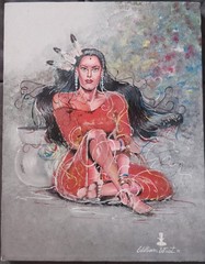 William West/Original Oil Painting/American Indian Woman/Folk Art/1991/Portrait