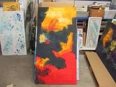 Oil Painting Abstract Red Blue Yellow 150×80 Stretched Canvas Spatulated