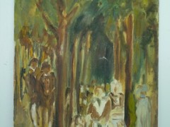 Vintage 1972 Signed Oil Painting, Figures in the Forest, Signed Ridi, 72 x 38 cm