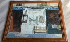 Au Bon Vivant Tavern by Viktor Shvaiko Print Vtg Distressed Frame 31.5X25