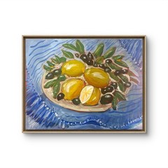Expressionism 11×14 Blue White Canvas unframed OOAK signed art Lemons Olives