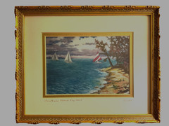 Vintage Water Color Painting “Christmas Island” Key West Sailboats Signed Cade