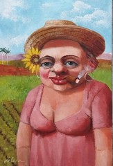 Oil on Cardboard Campesino Feliz 45x35Cm Reinaldo Hernandez Valera (Valera )