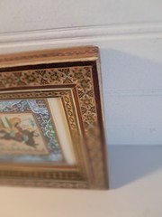 3 Vintage Persian Miniature Painting Khatam Marquetry Frame Hunting Chovgan Art