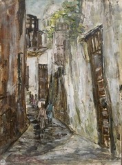 Vintage Original Impressionist Cityscape Oil Painting „Echoes of An Old Street“