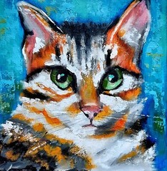 Original Oil Painting Big Cat Wall Art Animal Portrait Kitty Artwork 8×8 inches