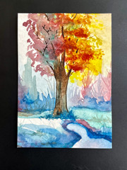 ACEO Original, Abstract Trees, Mini Art Painting, by Annibbie