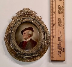 19th C. Miniature Portrait on Porcelain Composer R. Wagner Ornate Bronze Frame