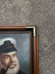 Vintage Nautical Oil Canvas Painting Sea Captain Portrait Pipe Signed Lee Young
