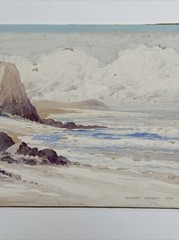 EDWARD LANGLEY PAINTING LANDSCAPE ANTIQUE EARLY CALIFORNIA PAINTING LISTED BEACH