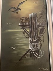 Oil Professional Framed Evening Flight Devils Artist Signed Virginia Beasley