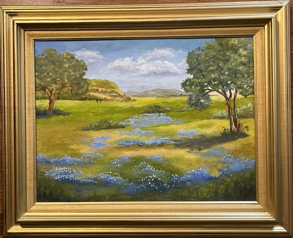PW Hickman-LG Oil Painting-Beautiful Bluebonnet Hill Country Landscape