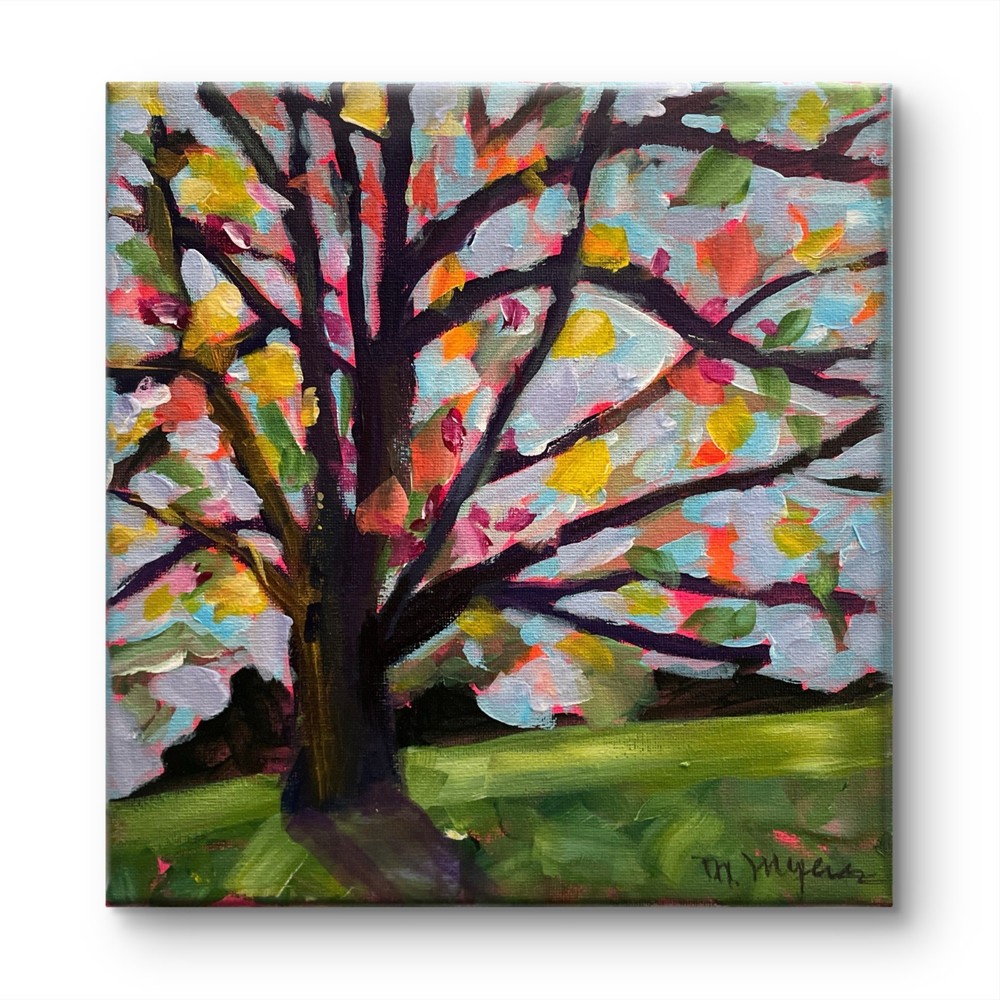 Mary Myers Original Abstract Expressionism 10×10 Colorful Tree Signed Fine Art