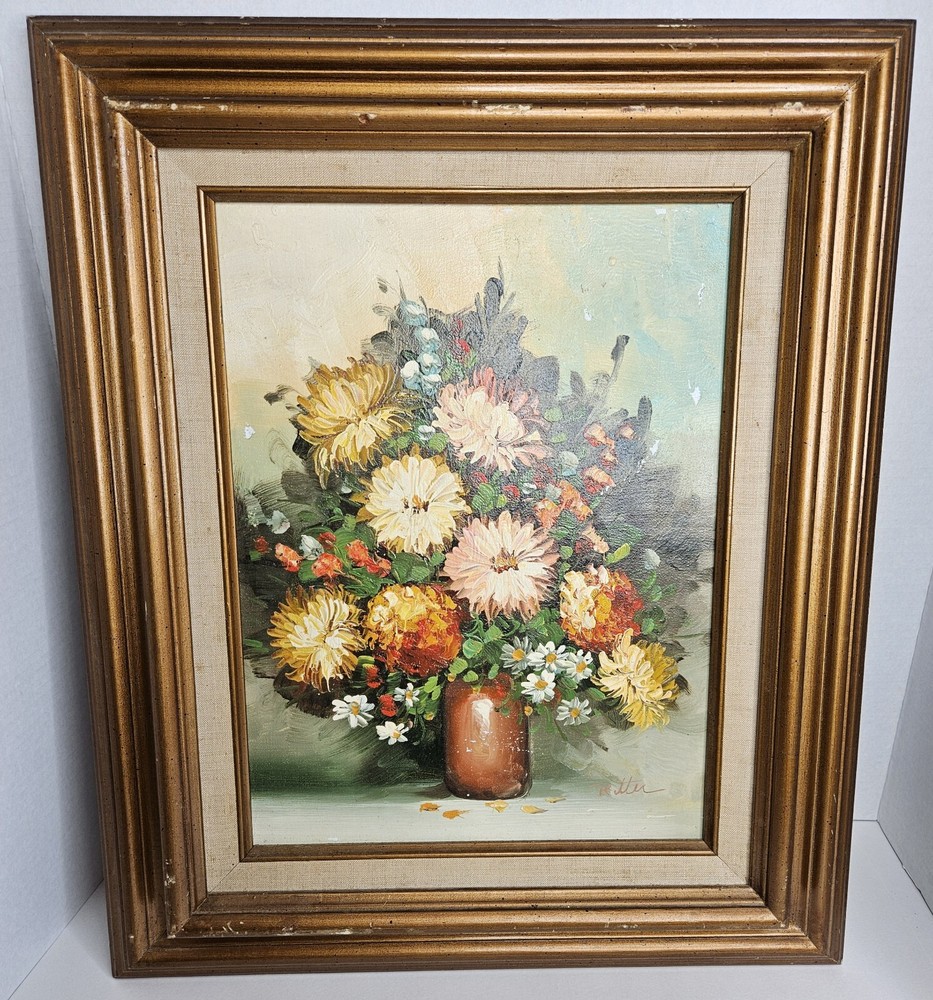 Beautiful Oil Painting Painting Flowers Still Life Vase Signed Ritter 23.5×19.5″