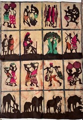 Batik Painting of tribal people & safari animals from Kenya – 20″ x 28″