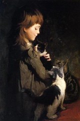 Huge Oil painting Abbott Handerson Thayer – The Favourite Kitten girl with cats