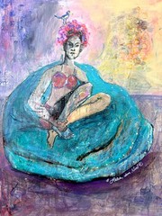 Figurative Women 10″x13″ Original Paper Mixed Media Chillin‘ Abstract Art