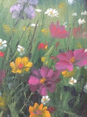 Original Oil Painting Frame Summer Meadow Flowers Miniature 4×6 in Signed