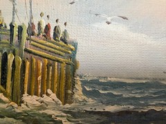 Original Oil Painting Sailing Boat Harbor Storm Seascape Nautical Art Framed