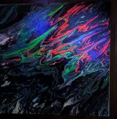 Abstract Fluid Pour Painting 8 X 8 Canvas Board Home Decor Art OOAK UV Reactive