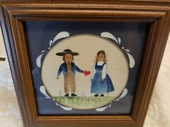 R. ROSS Amish kids Watercolor PAINTING boy girl framed & signed Folk Art