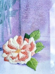 Hand-Embroidered Framed Wall Art W/ Pink Yellow Purple Rose Bouquet Vase 16”x19”