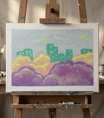 ACEO Art Card Pastel Aesthetic Cityscape Original Acrylic Painting