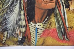 Vintage Native American Chief Original Painting on Onyx Stone Slab Southwest Art