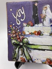 Bride Groom Acrylic Painting on Canvas 4×4 Wedding Cake by N Gelbrand OConnor