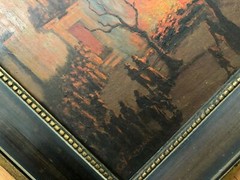 Rare Original Signed Italian Bonfire Painting On Wood Inscription On Back