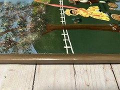 Folk Art Oil Painting on Wood Board “Children Playing Village Farmhouse Scene