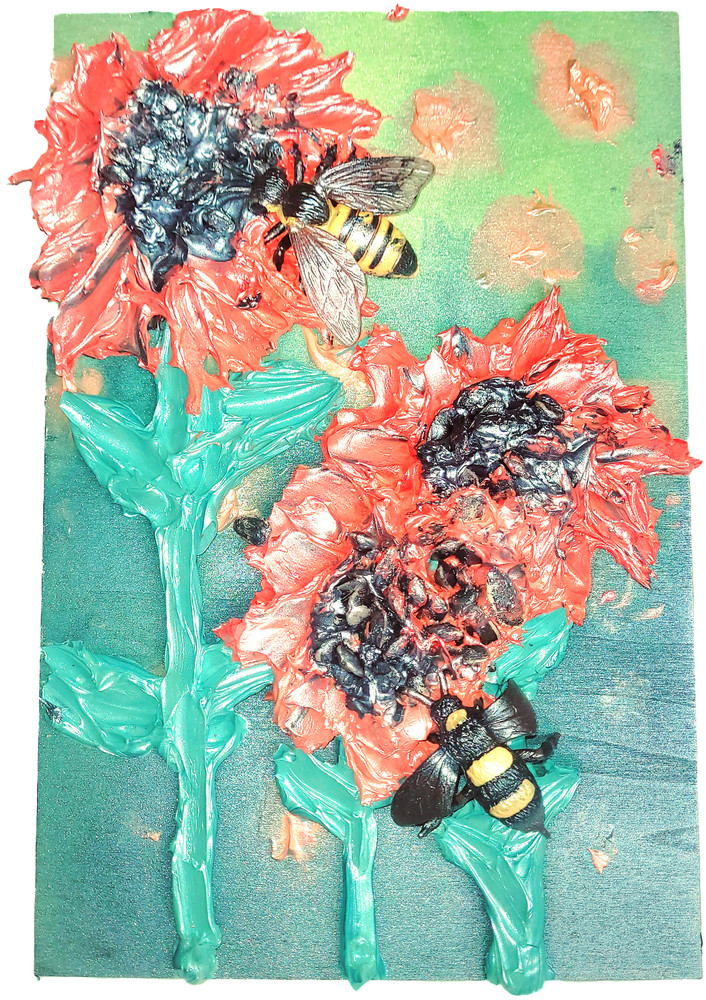 Hand Painted Impasto 3d Sunflower on Wood -Thick Sculpting Acrylic 11.8 by 7.9