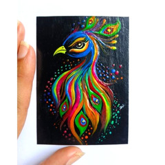 UV (Radiant) ACEO Original Peacock Birds Acrylic Pop Art Hand Painting NEW OOAK
