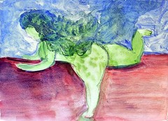 Plus Size Female Air Drying Abstract Pop Art Watercolor On Paper 9×12 Signed
