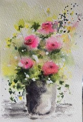 Original Signed Watercolor. Roses. Wall art. 5×7″ Wildflowers. Bouquet.