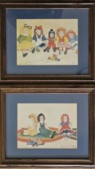 Lot of 2 Mimi Loup Brown Ltd Ed & Artist Proof 1981 Raggedy Doll Paintings 16×13