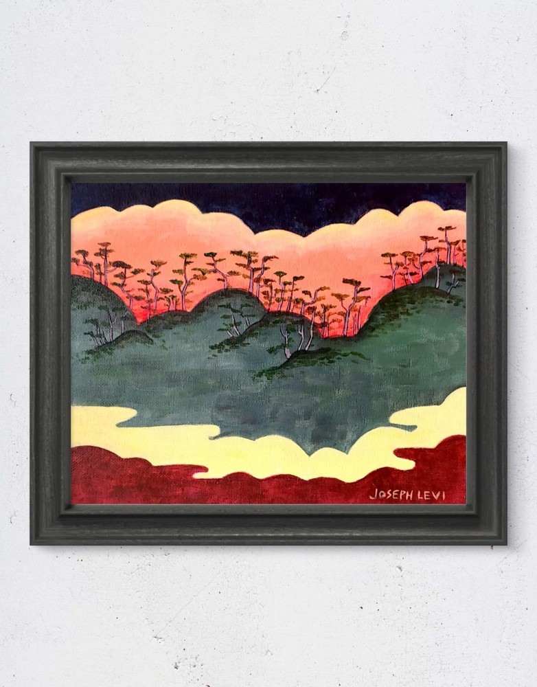 Original Modern Landscape Art 8×10 Cloudscape Tree Acrylic Painting Canvas Panel