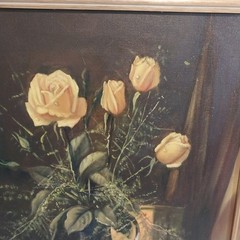 Yellow Roses Oil Painting mid-century still life 24X20 Framed