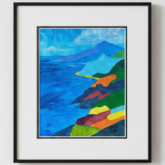 Colorful Original Landscape Acrylic Painting „Shoreline“ Signed Canvas 9×12