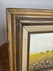 Fields Of Flowers W Barn Original Oil Painting Signed Molina 11×17 Primitive Art