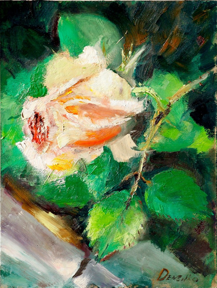 Blooming Pink Rose Flower Still Life home decor oil painting 7 x 10 in