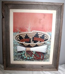 ARNOLD NEZ NATIVE AMERICAN OIL ON CANVAS BASKET JEWLERY FRAMED PAINTING 20 X 24″